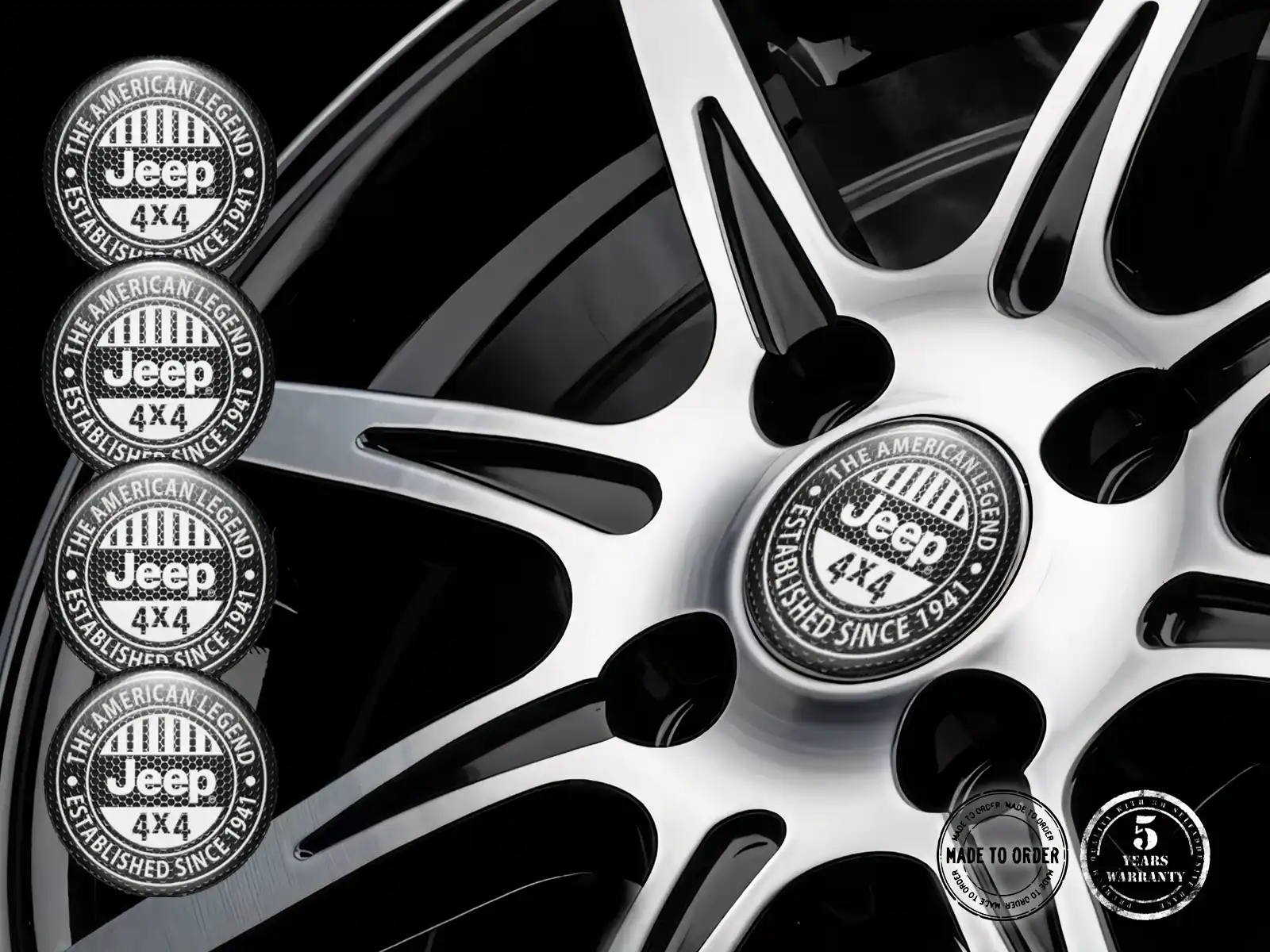 Jeep Calcomanías Bombadas Custom Logos Resina Ruedas